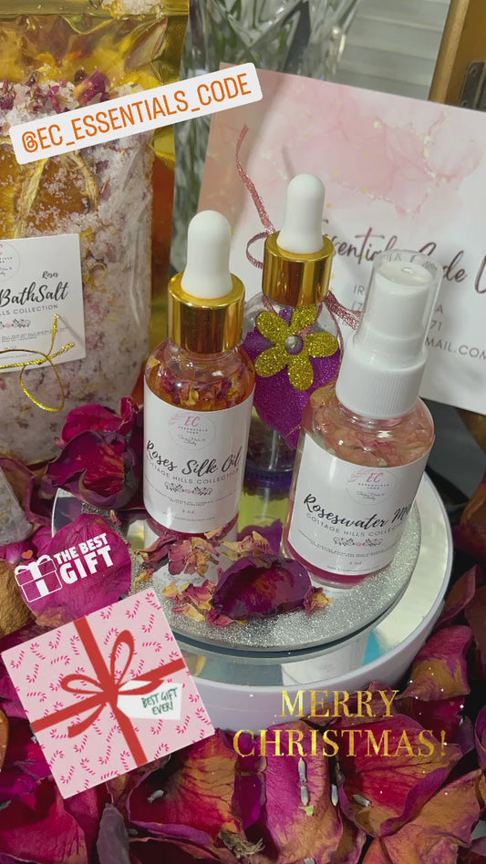 Beautiful Set Roses Silk Oil with Gold & RoseWater Mist